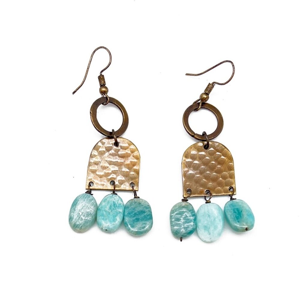 CLEARANCE — [Anju] Hammered Brass and Amazonite Earrings -- (FAIR TRADE)